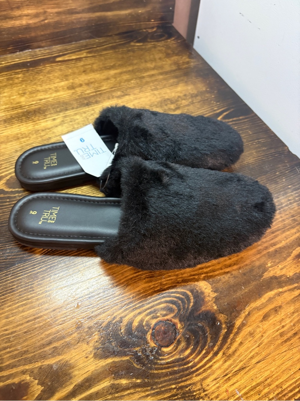 Time And Tru Black‎ Fur Loafers Size 9